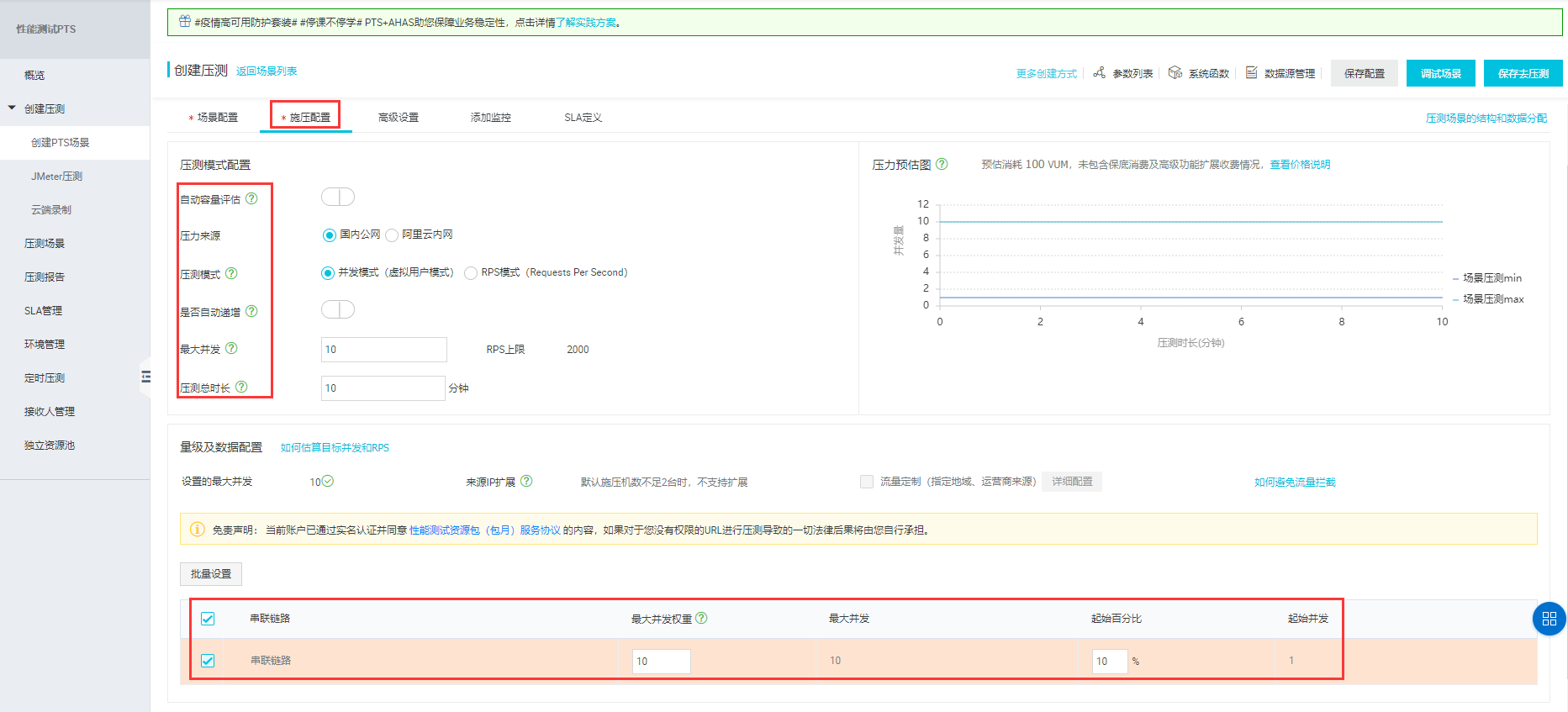 阿里云性能测试 PTS-创建压测施压配置
